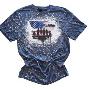 American Soldier Silloutte Flag Bleached Heather Navy Gildan Tshirt